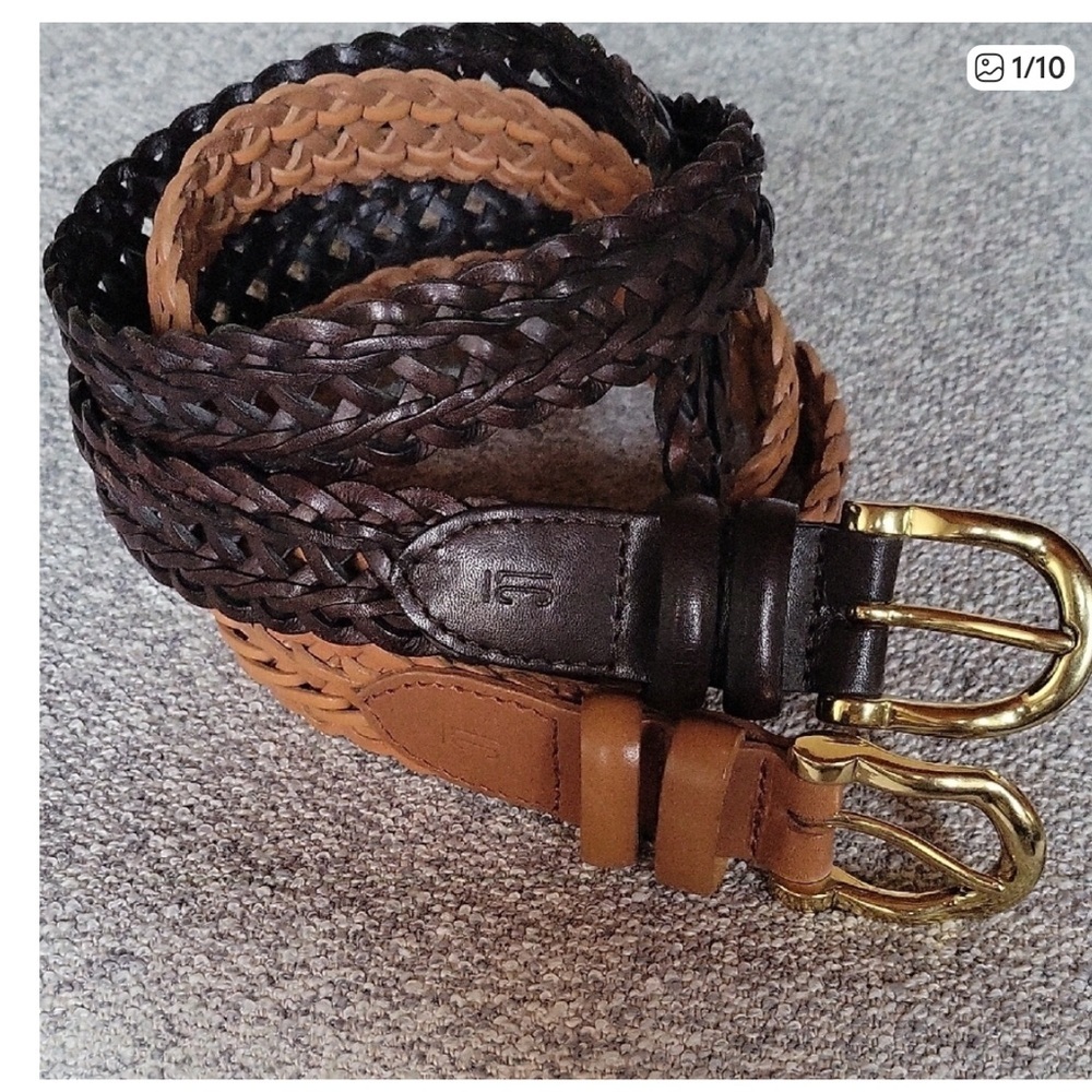 L.C.I.Women’s Braided Vintage Leather Belt Set - Brown and Tan